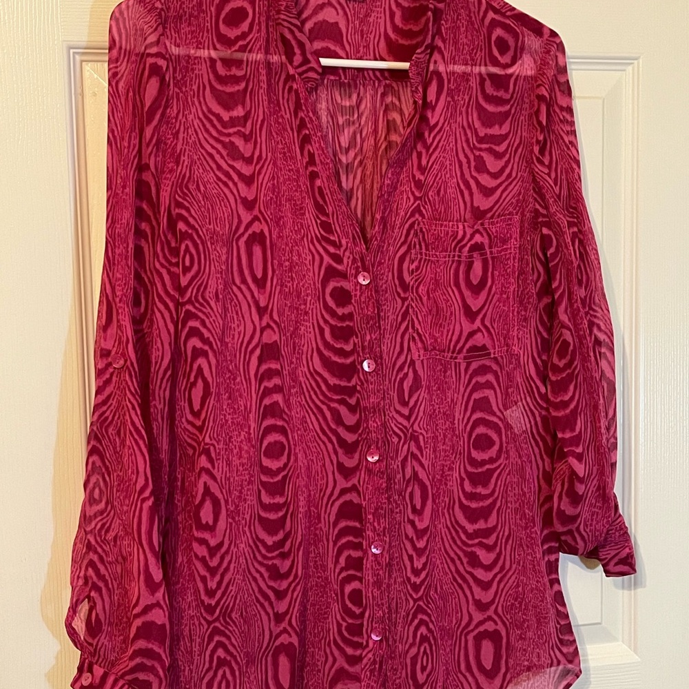 Diane Von Furstenberg Gilmore Fuchsia Patterned Button Down Shirt
